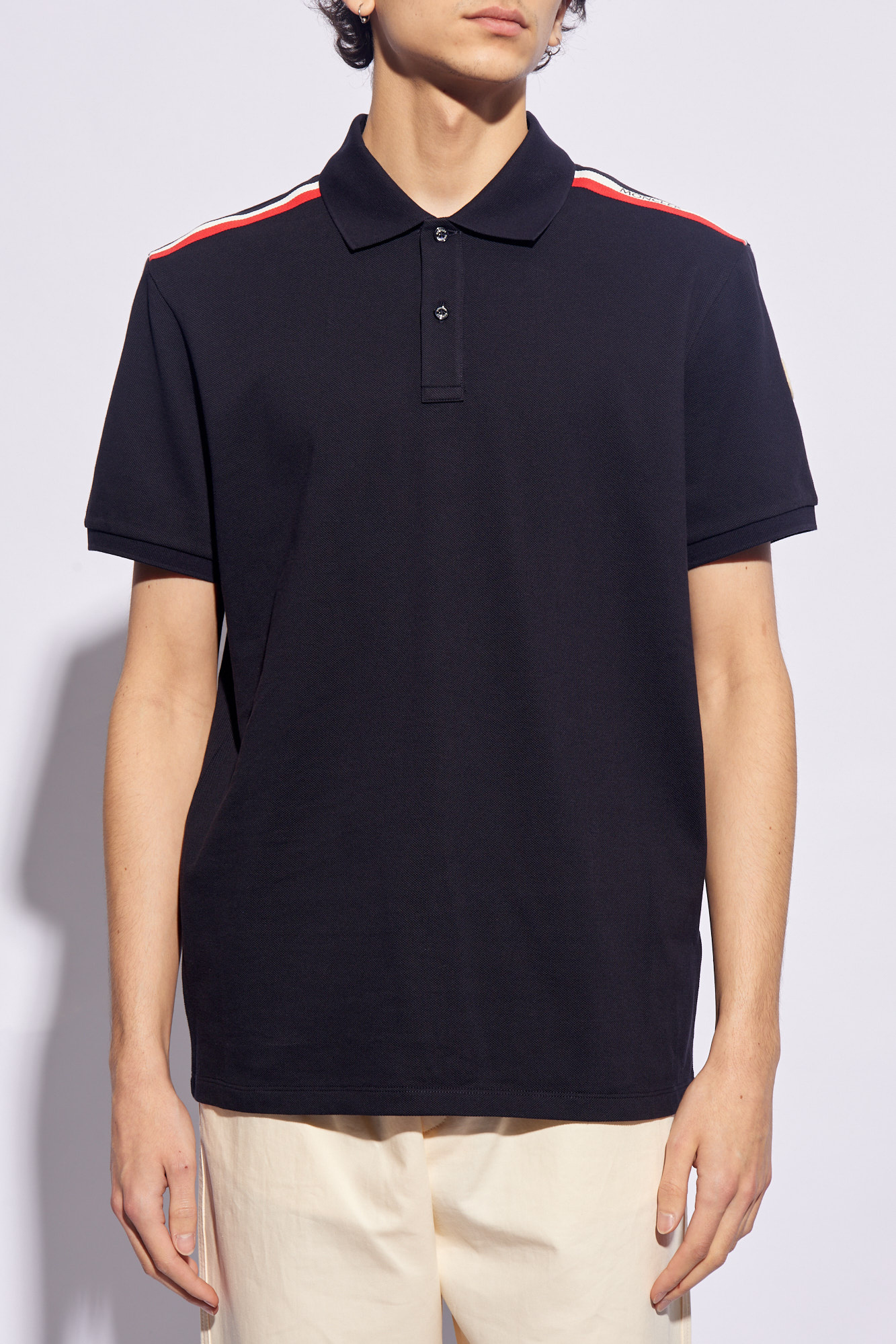 polo ralph lauren m classics 2 short sleeve knit Navy blue Cotton polo shirt Moncler SchaferandweinerShops Italy